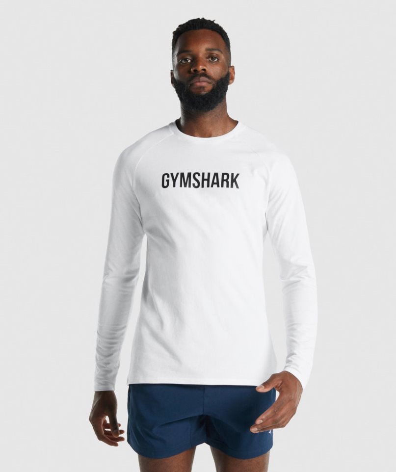 Men\'s Gymshark Apollo Long Sleeve T-Shirts White | NZ 2ASLUX